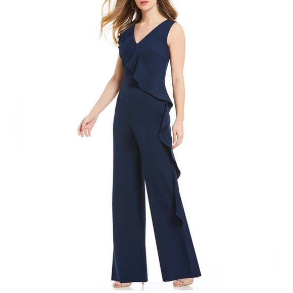 🆕 Antonio Melanie Elegant Navy Ruffled Jumpsuit